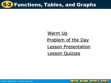 Warm Up Problem of the Day Lesson Presentation Lesson Quizzes.