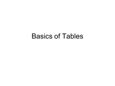 Basics of Tables. Tables Give Flexibility Are arranged in rows and columns In XHTML, you do not directly define the columns of a table Calculated by browser.