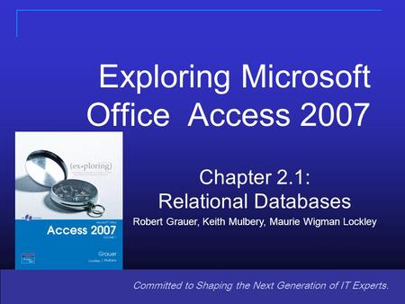 Copyright © 2008 Pearson Prentice Hall. All rights reserved.1 1 Committed to Shaping the Next Generation of IT Experts. Chapter 2.1: Relational Databases.