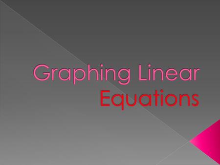 An equation for which the graph is a line Any ordered pair of numbers that makes a linear equation true. (9,0) IS ONE SOLUTION FOR Y = X - 9.