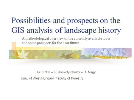 Possibilities and prospects on the GIS analysis of landscape history A methodological overview of the currently available tools and some prospects for.