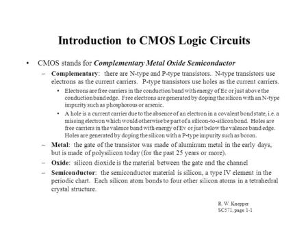 Introduction to CMOS Logic Circuits