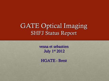 GATE Optical Imaging SHFJ Status Report vesna et sebastien July 1 st 2012 July 1 st 2012 HGATE - Brest.