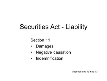 Securities Act - Liability