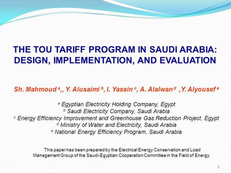 THE TOU TARIFF PROGRAM IN SAUDI ARABIA: