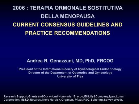 2006 : TERAPIA ORMONALE SOSTITUTIVA DELLA MENOPAUSA