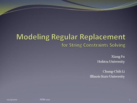 Xiang Fu Hofstra University Chung-Chih Li Illinois State University 04/13/20101NFM 2010.