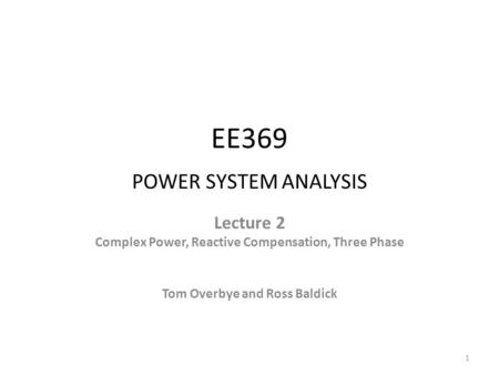 EE369 POWER SYSTEM ANALYSIS