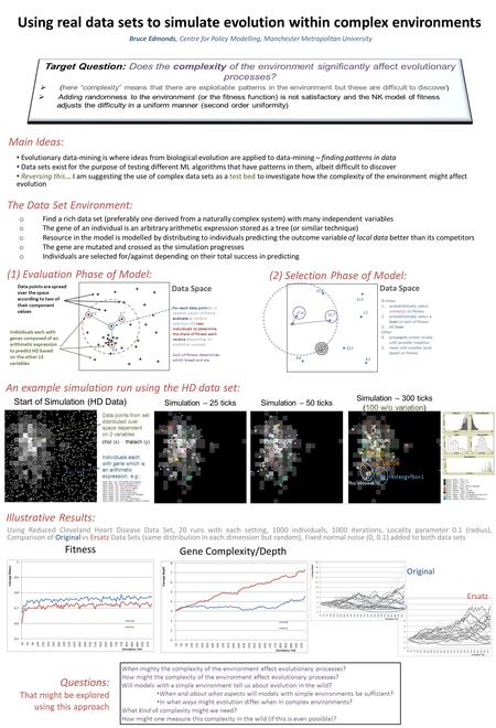 Data points are spread over the space according to two of their component values Using real data sets to simulate evolution within complex environments.