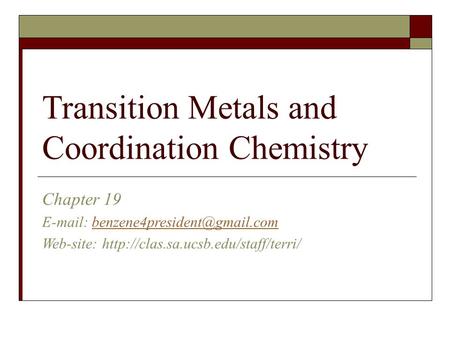 Transition Metals and Coordination Chemistry