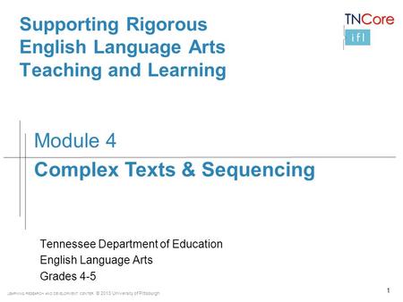 LEARNING RESEARCH AND DEVELOPMENT CENTER © 2013 University of Pittsburgh Supporting Rigorous English Language Arts Teaching and Learning Tennessee Department.