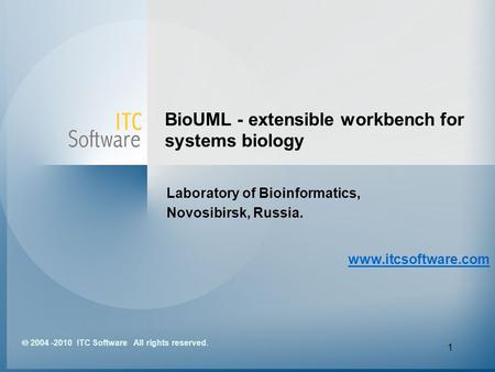 1 BioUML - extensible workbench for systems biology Laboratory of Bioinformatics, Novosibirsk, Russia. www.itcsoftware.com 2004 -2010 ITC Software All.