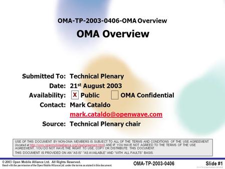 © 2003 Open Mobile Alliance Ltd. All Rights Reserved. Used with the permission of the Open Mobile Alliance Ltd. under the terms as stated in this document.