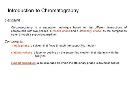 Introduction to Chromatography