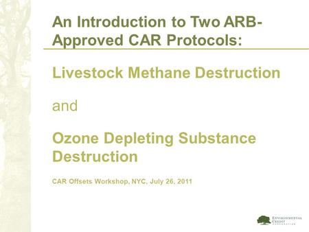 An Introduction to Two ARB-Approved CAR Protocols: