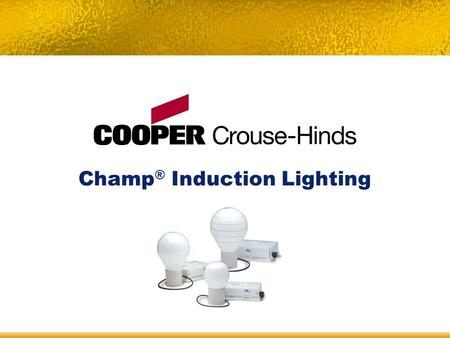 Champ ® Induction Lighting. Champ ® Induction Lighting – Table of Contents Product Family Overview Champ Induction Lighting System Components How Induction.