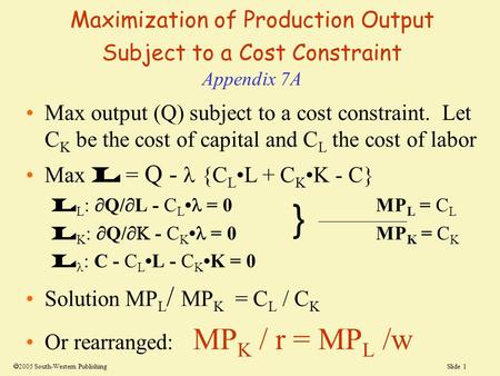 Max output (Q) subject to a cost constraint