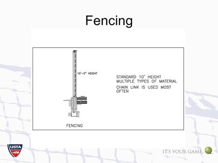 Fencing. Galvanized/Aluminized –11 gage 1-3/4 mesh min. standard –9 gauge 1-3/4 mesh recommended min. for public facilities Clad –9 gage core, vinyl,