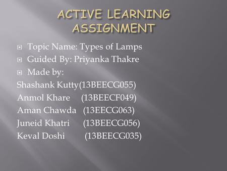 ACTIVE LEARNING ASSIGNMENT