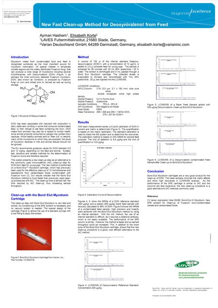 Figure 5: LC/MS/MS of a Blank Feed Sample spiked with 200 µg/kg Deoxynivalenol. Clean-up Bond Elut Mycotoxin Figure 6: LC/MS/MS of a Deoxynivalenol contaminated.