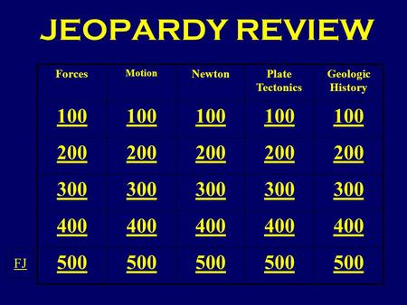 JEOPARDY REVIEW FJ Forces Newton Plate Tectonics