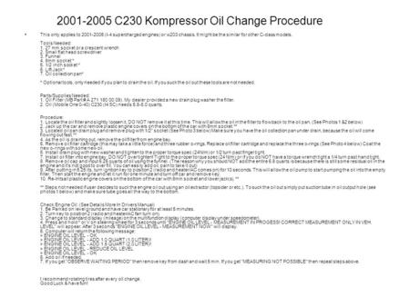 C230 Kompressor Oil Change Procedure