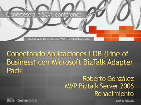 SOA conference. Una colección de adaptadores basados en Windows Communication Foundation (WCF) que proporciona acceso programático orientado a servicios.