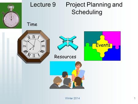 Winter 20141 Lecture 9 Project Planning and Scheduling Time Events Resources.