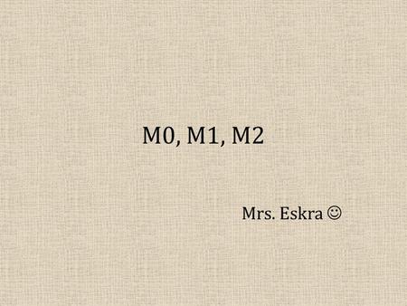 M0, M1, M2 Mrs. Eskra. OBJECTIVES: What will you learn? Money is anything that serves as a medium of exchange, store of value, and unit of account. We.