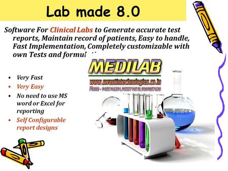 Lab made 8.0 Clinical Labs Software For Clinical Labs to Generate accurate test reports, Maintain record of patients, Easy to handle, Fast Implementation,