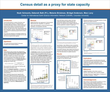 Census detail as a proxy for state capacity Noah Schwartz, Deborah Balk (P.I.), Melanie Brickman, Bridget Anderson, Marc Levy Center for International.