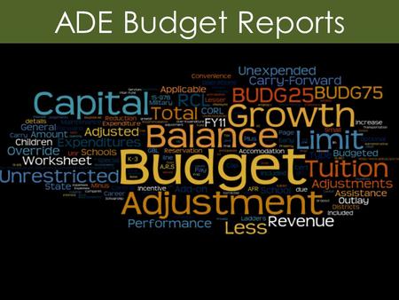 ADE Budget Reports. Topics Understand Two Primary Budget Reports Similarities Differences How Budget Capacity is Determined Reconciling: Where the Numbers.