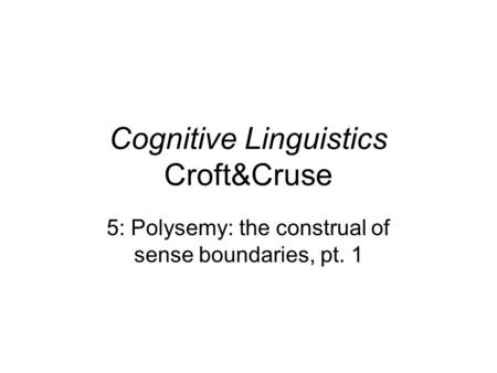 Cognitive Linguistics Croft&Cruse