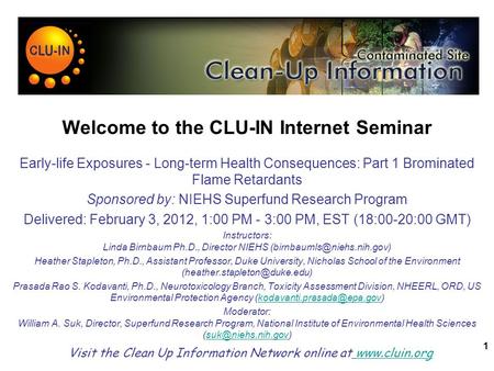 Welcome to the CLU-IN Internet Seminar