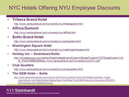 NYC Hotels Offering NYU Employee Discounts Tribeca Grand Hotel  Affinia Dumont