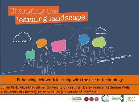 Changing the learning landscape Enhancing fieldwork learning with the use of technology Julian Park, Alice Mauchline (University of Reading), Derek France,