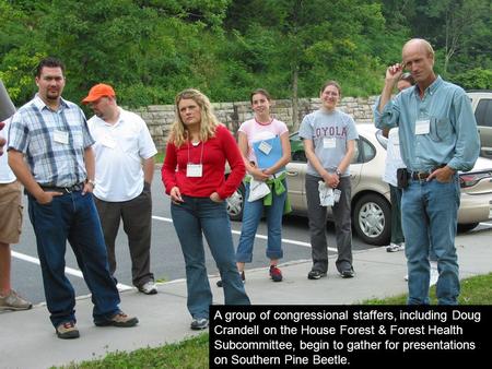 A group of congressional staffers, including Doug Crandell on the House Forest & Forest Health Subcommittee, begin to gather for presentations on Southern.