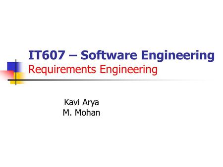 IT607 – Software Engineering Requirements Engineering