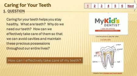 Caring for your teeth helps you stay healthy. What are teeth? Why do we need our teeth? How can we effectively take care of them so that we can avoid cavities.