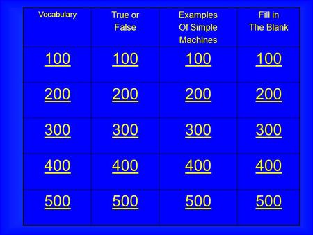 True or False Examples Of Simple Machines Fill in