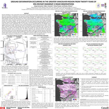 GROUND DEFORMATION OCCURRING IN THE GREATER VANCOUVER REGION FROM TWENTY YEARS OF ERS-ENVISAT-RADARSAT-2 INSAR OBSERVATIONS Sergey Samsonov 1, Pablo J.