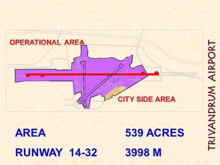 CITY SIDE AREA OPERATIONAL AREA AREA 	 			539 ACRES RUNWAY 14-32 		3998 M.