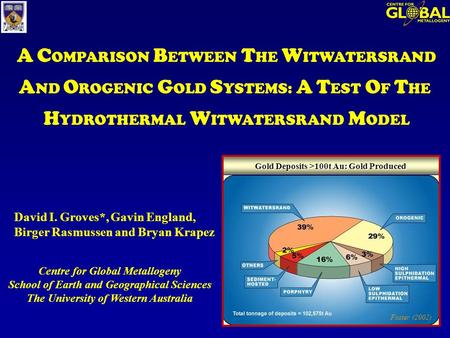 Centre for Global Metallogeny School of Earth and Geographical Sciences The University of Western Australia A C OMPARISON B ETWEEN T HE W ITWATERSRAND.