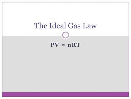 The Ideal Gas Law PV = nRT.