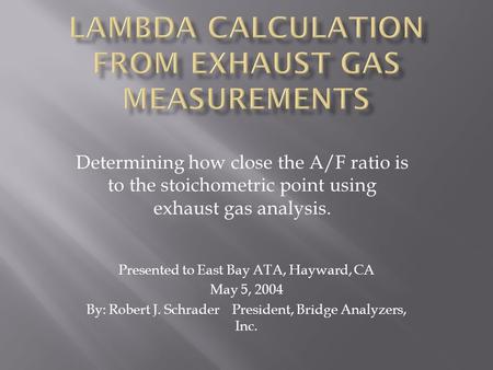 Lambda Calculation from Exhaust Gas Measurements