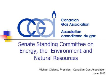 Senate Standing Committee on Energy, the Environment and Natural Resources Michael Cleland, President, Canadian Gas Association June, 2003.