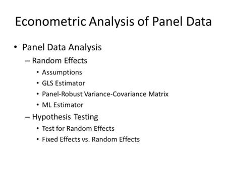 Econometric Analysis of Panel Data