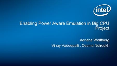 Enabling Power Aware Emulation in Big CPU Project Adriana Wolffberg Vinay Vaddepalli, Osama Neiroukh.