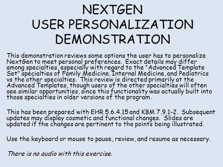 NEXTGEN USER PERSONALIZATION DEMONSTRATION