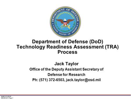 Jack Taylor Office of the Deputy Assistant Secretary of